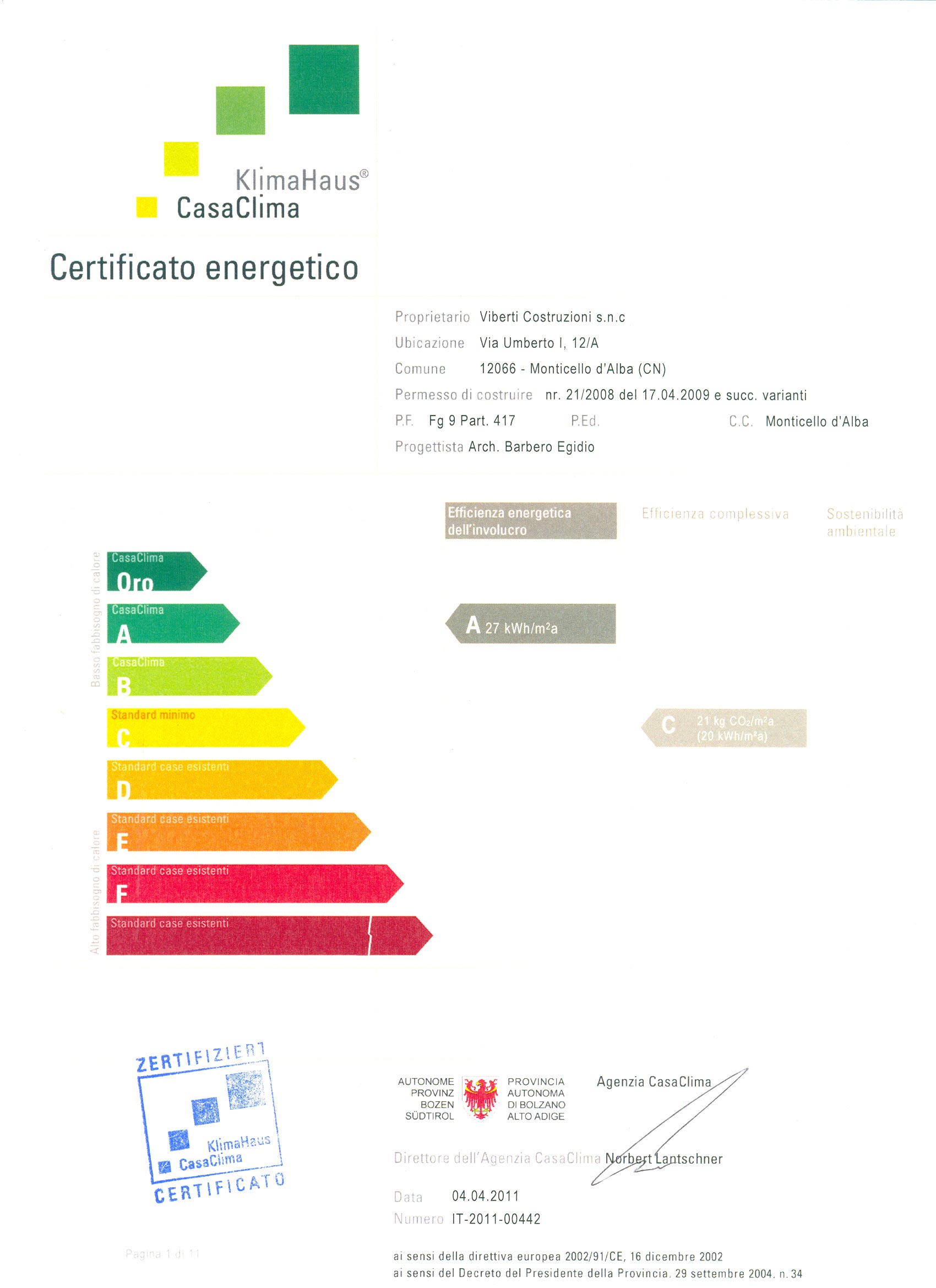 certificato energetico condominio girasole